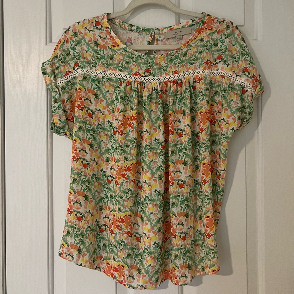 LOFT Women's Floral Blouse - Green, Orange, Yellow